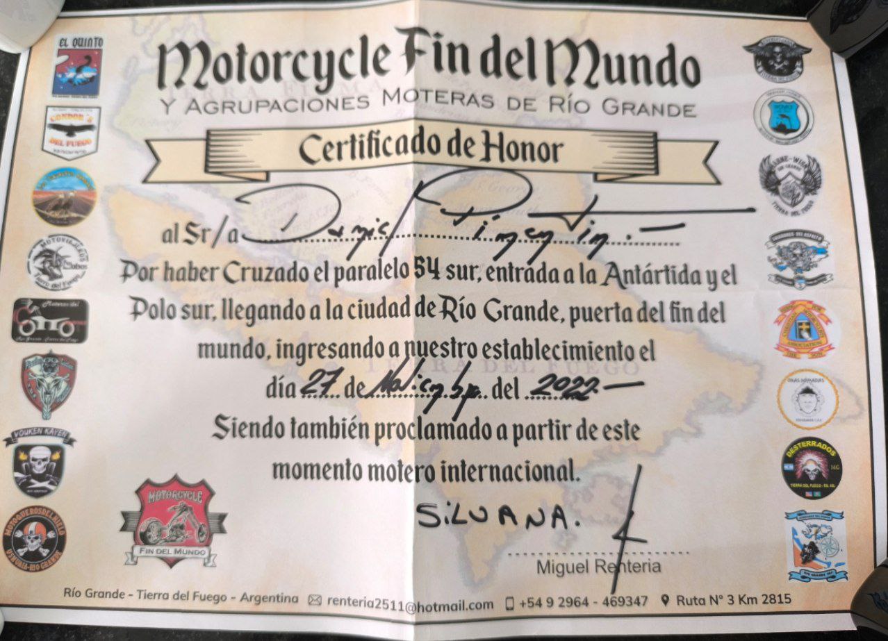 Motero Exemplar certificate